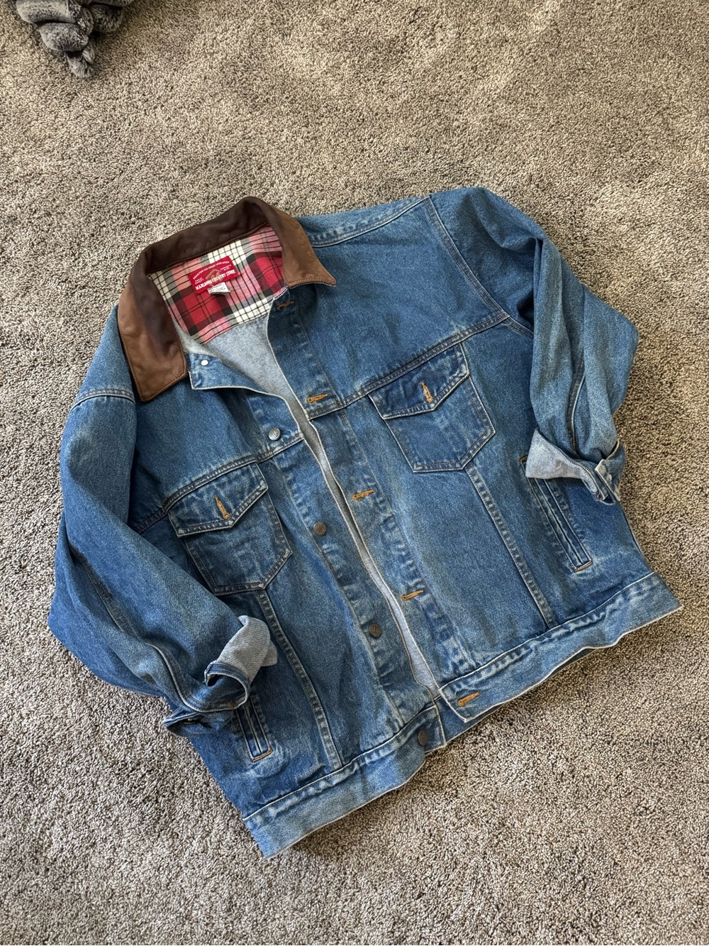 Women’s Denim Jacket with Brown Corduroy Collar - Unbranded